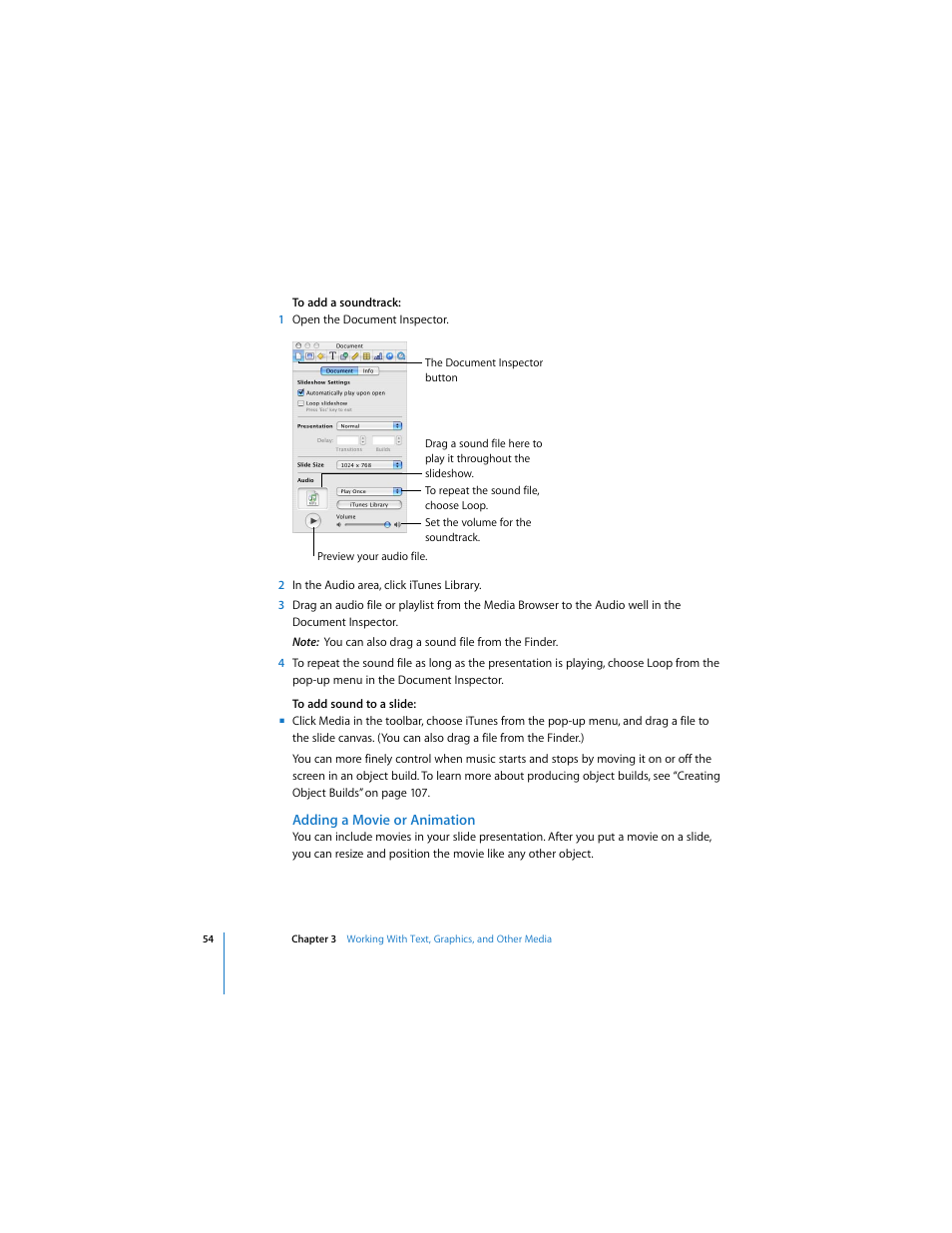 Adding a movie or animation | Apple Keynote 2 User Manual | Page 54 / 152