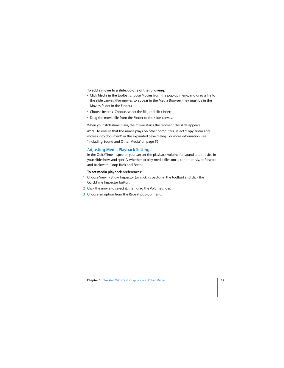 Adjusting media playback settings | Apple Keynote 2 User Manual | Page 55 / 152