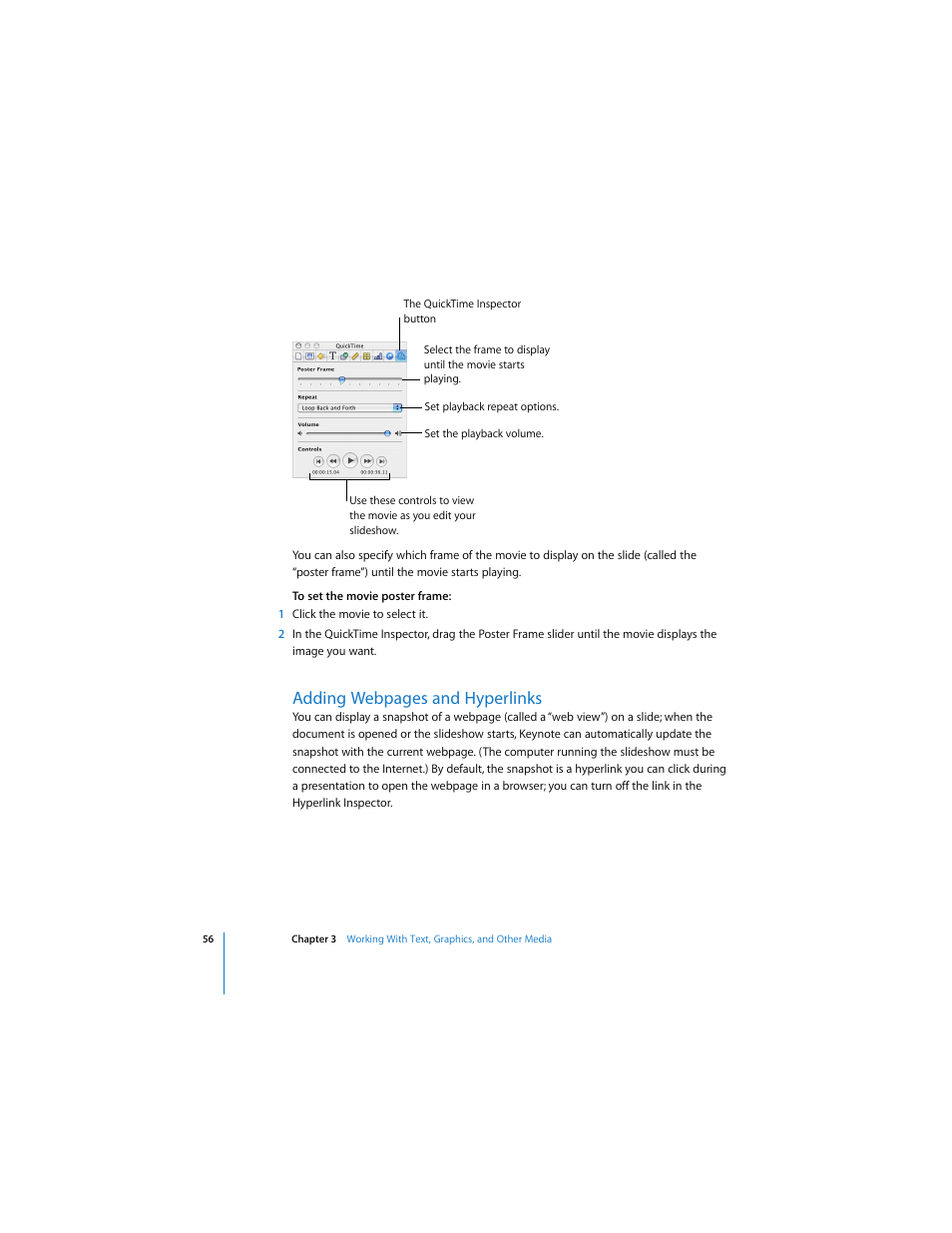 Adding webpages and hyperlinks | Apple Keynote 2 User Manual | Page 56 / 152