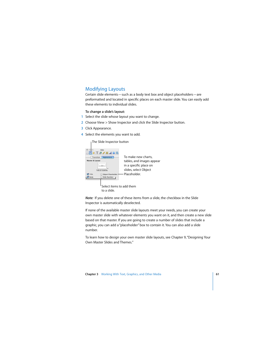 Modifying layouts | Apple Keynote 2 User Manual | Page 61 / 152
