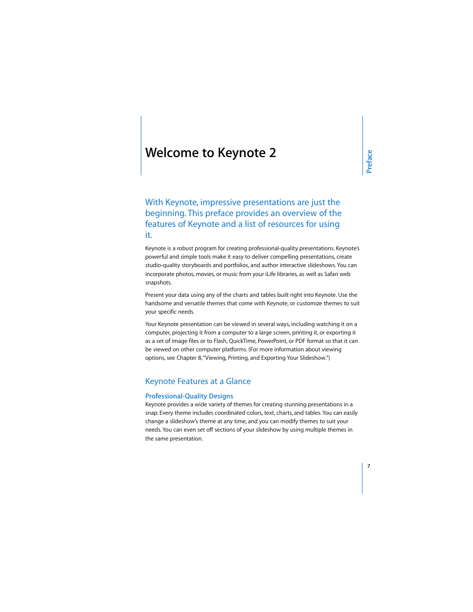 Welcome to keynote 2, Keynote features at a glance, Professional-quality designs | Apple Keynote 2 User Manual | Page 7 / 152
