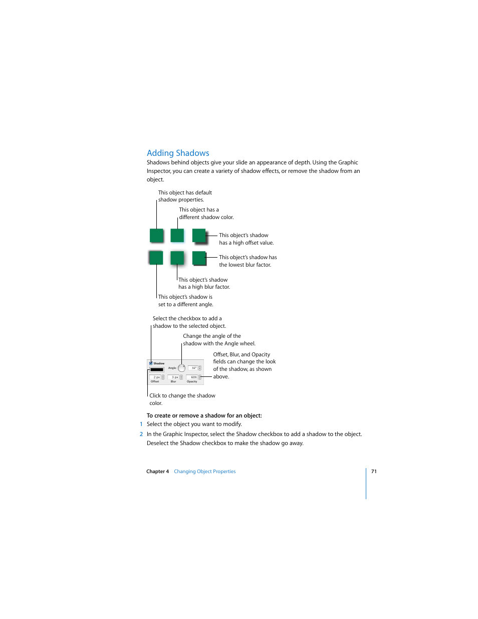 Adding shadows | Apple Keynote 2 User Manual | Page 71 / 152