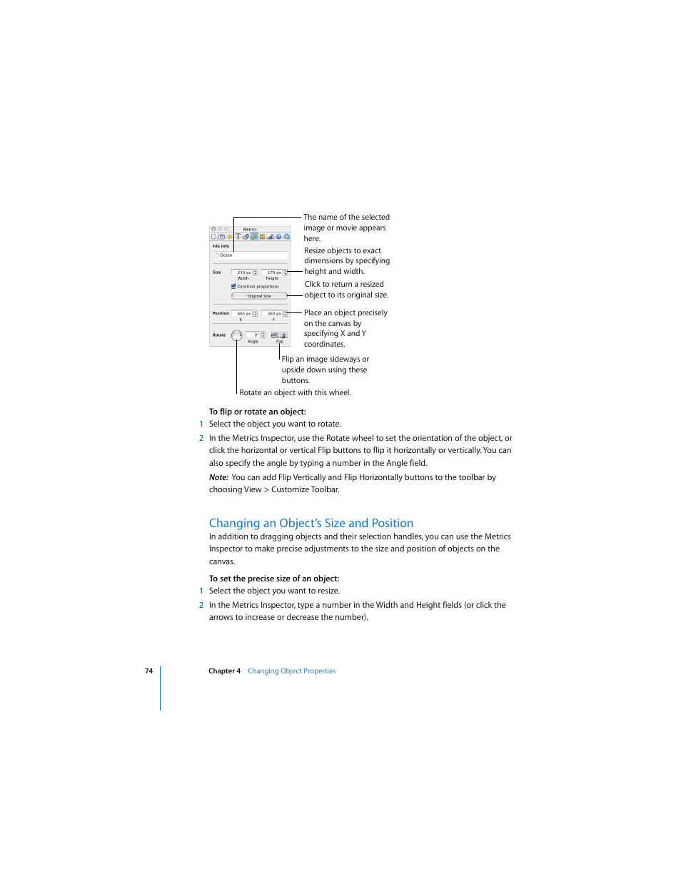 Changing an object’s size and position | Apple Keynote 2 User Manual | Page 74 / 152