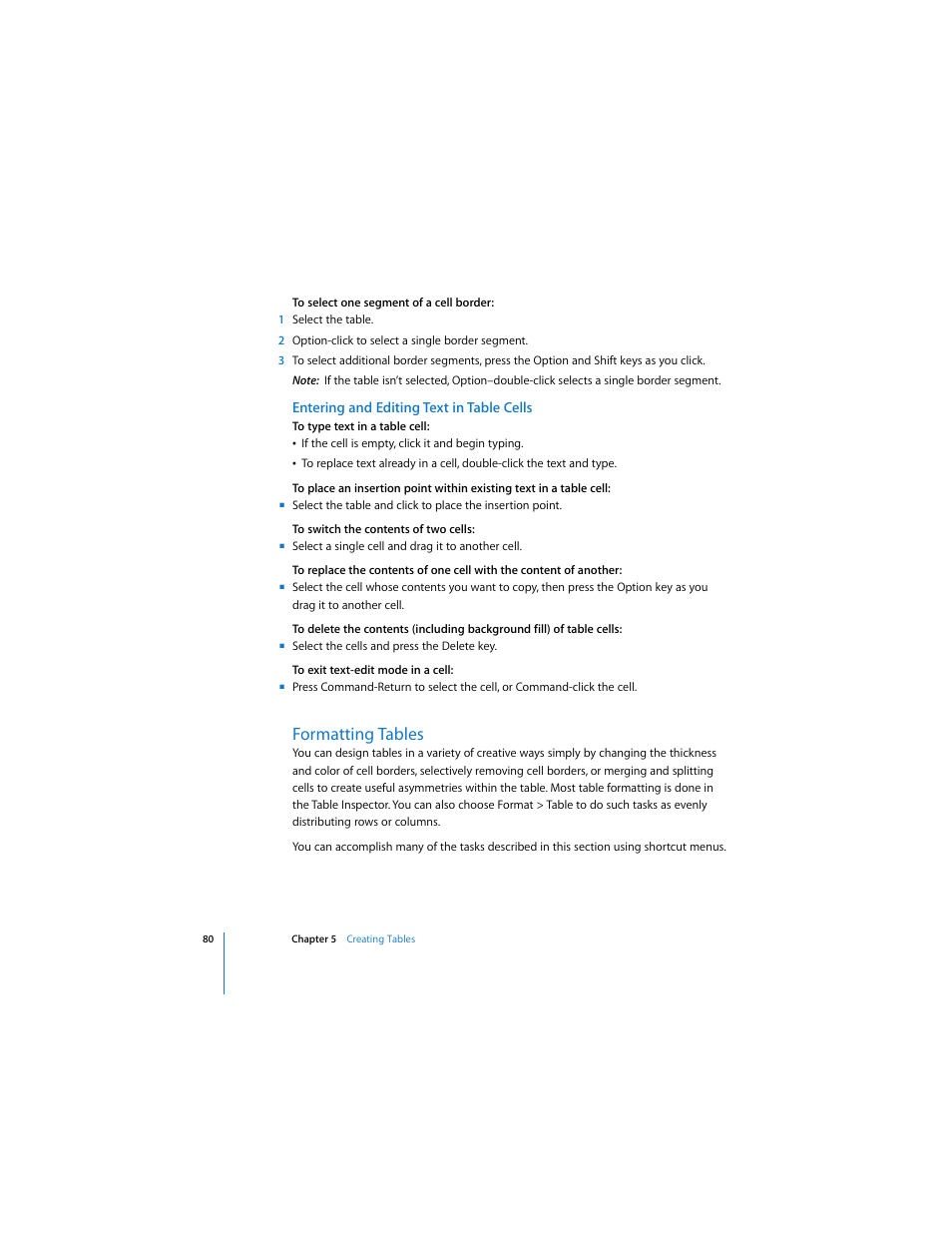 Entering and editing text in table cells, Formatting tables | Apple Keynote 2 User Manual | Page 80 / 152