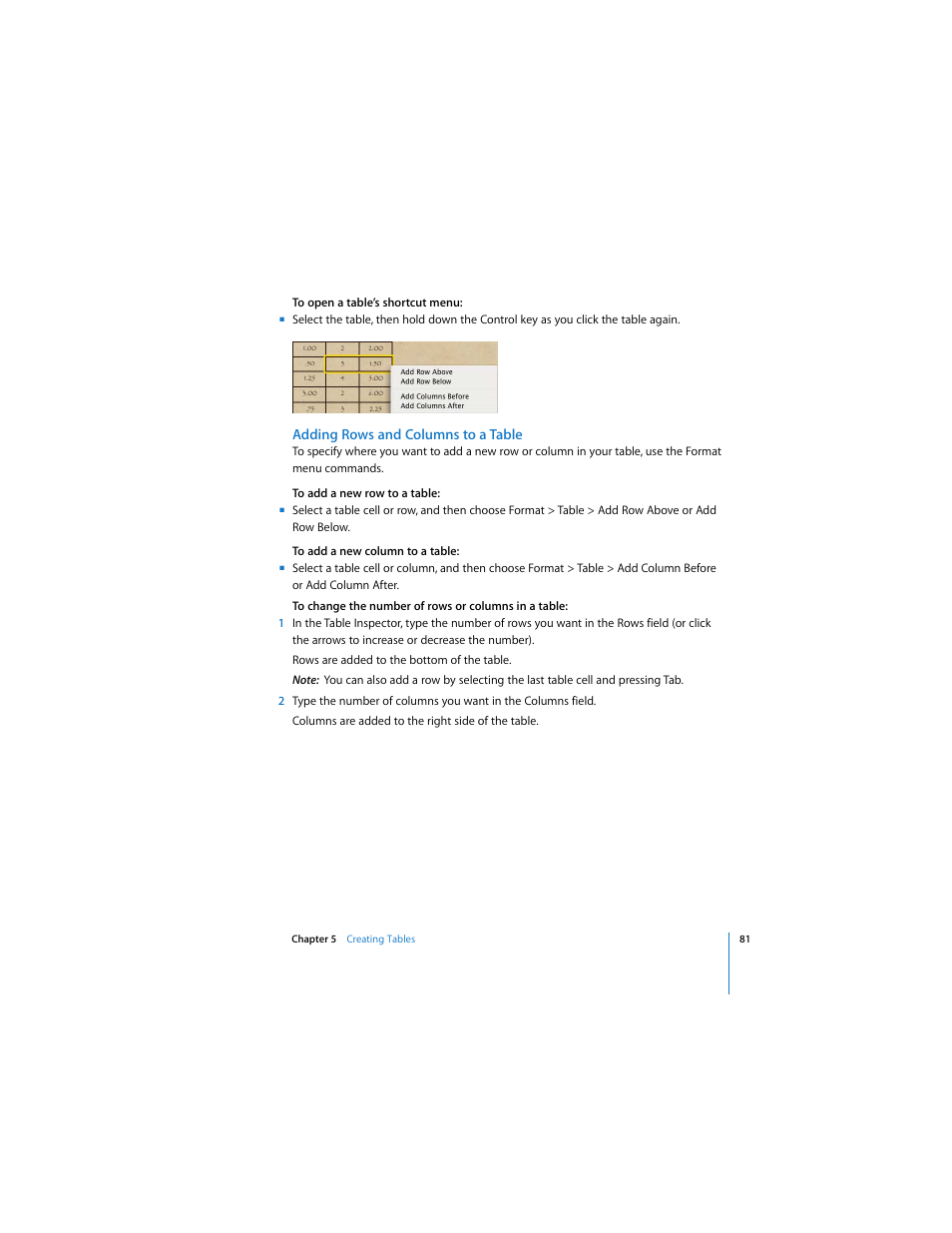 Adding rows and columns to a table | Apple Keynote 2 User Manual | Page 81 / 152