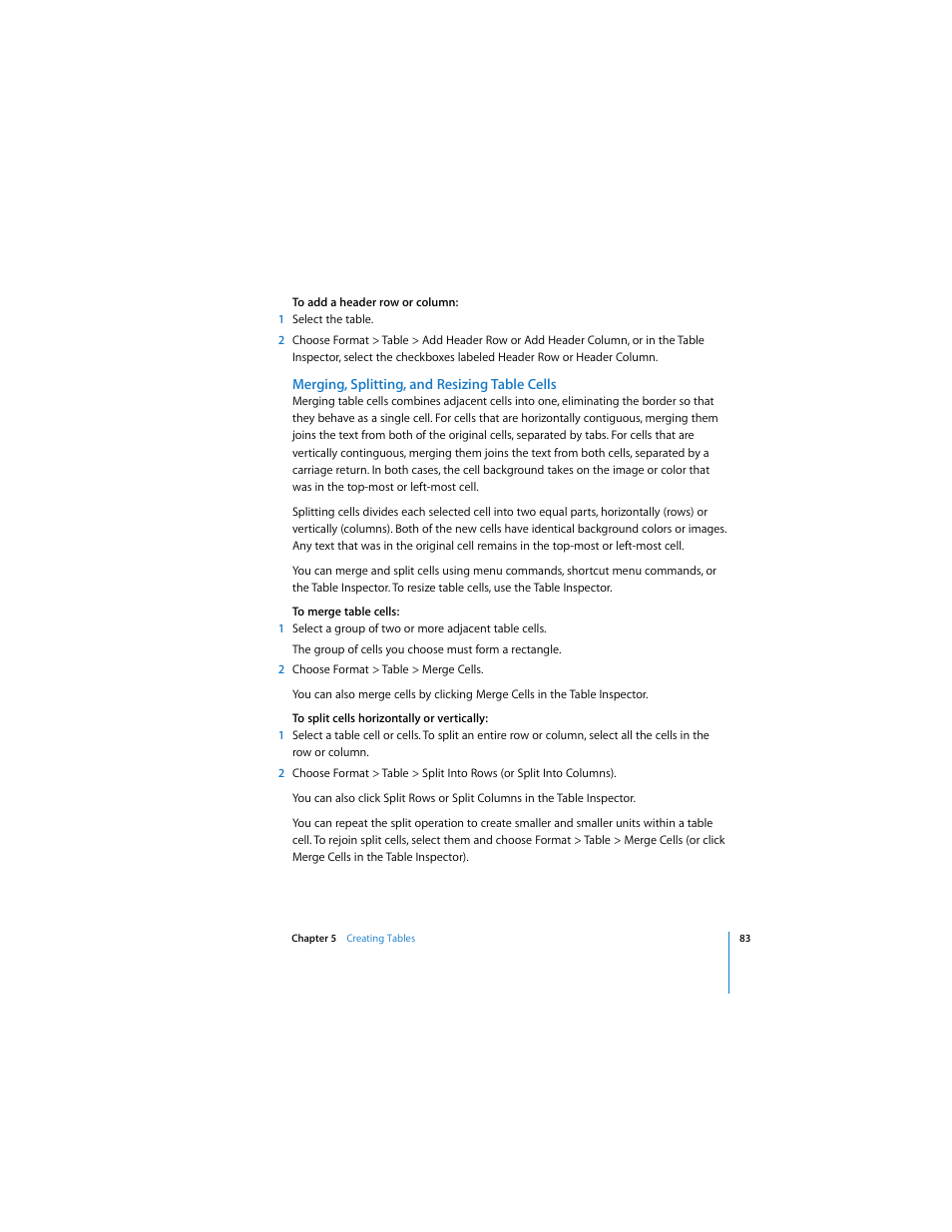 Merging, splitting, and resizing table cells | Apple Keynote 2 User Manual | Page 83 / 152