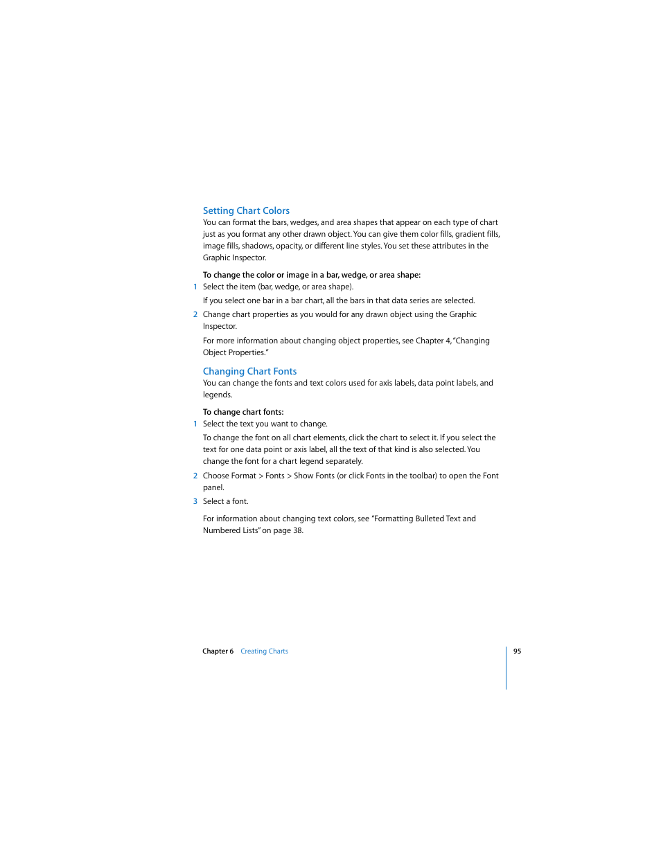 Setting chart colors, Changing chart fonts | Apple Keynote 2 User Manual | Page 95 / 152