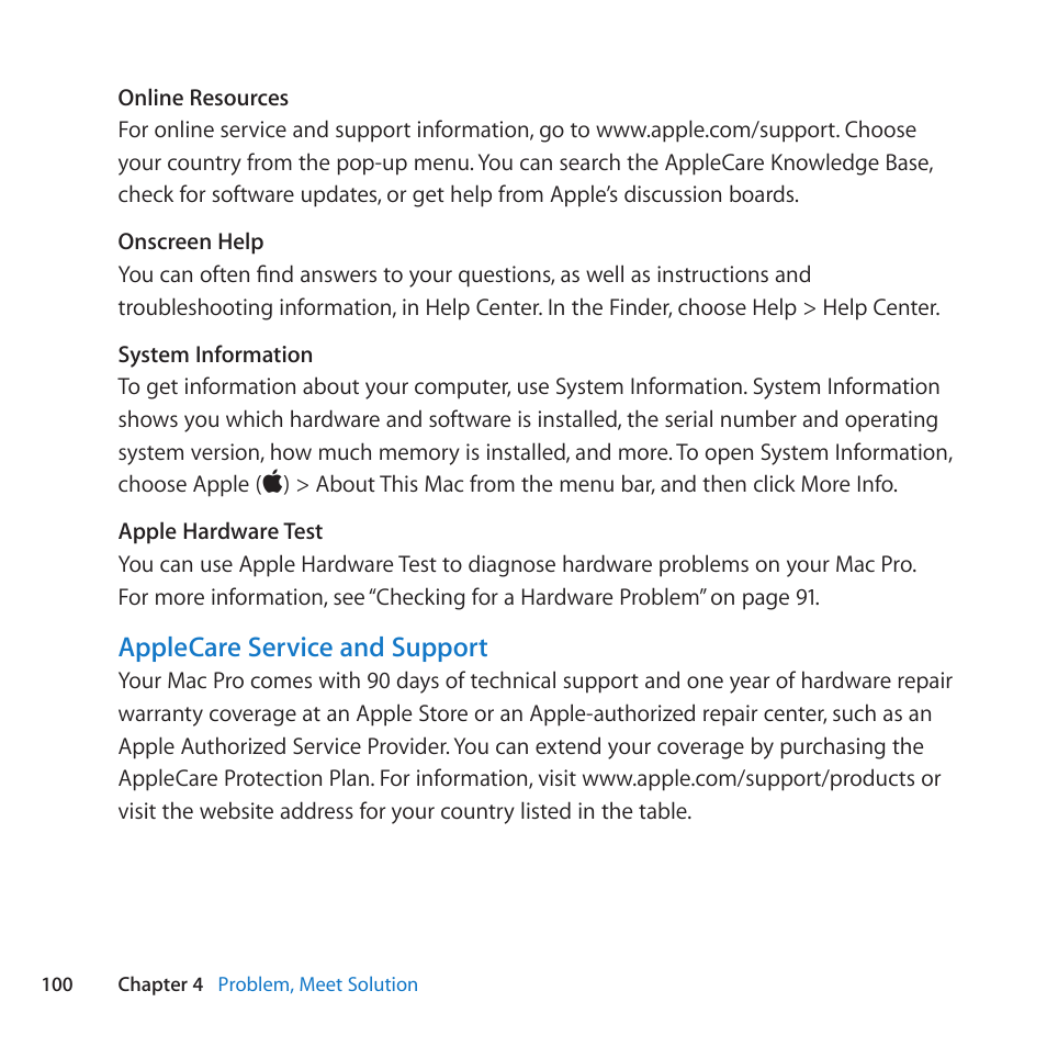 Applecare service and support | Apple Mac Pro (Mid 2010) User Manual | Page 100 / 136