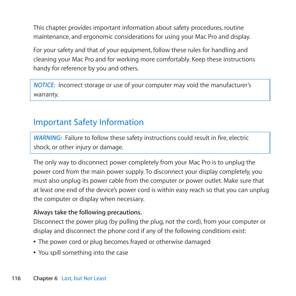 Important safety information, 116 important safety information | Apple Mac Pro (Mid 2010) User Manual | Page 116 / 136