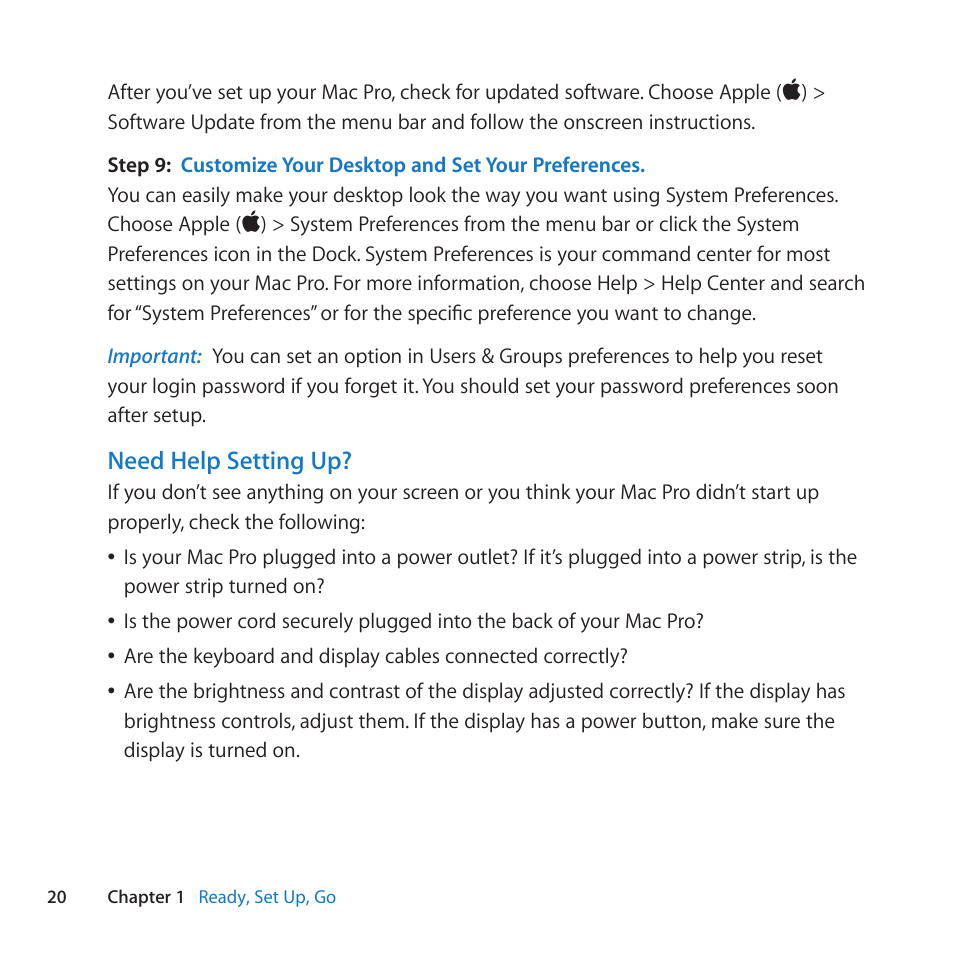 Need help setting up | Apple Mac Pro (Mid 2010) User Manual | Page 20 / 136