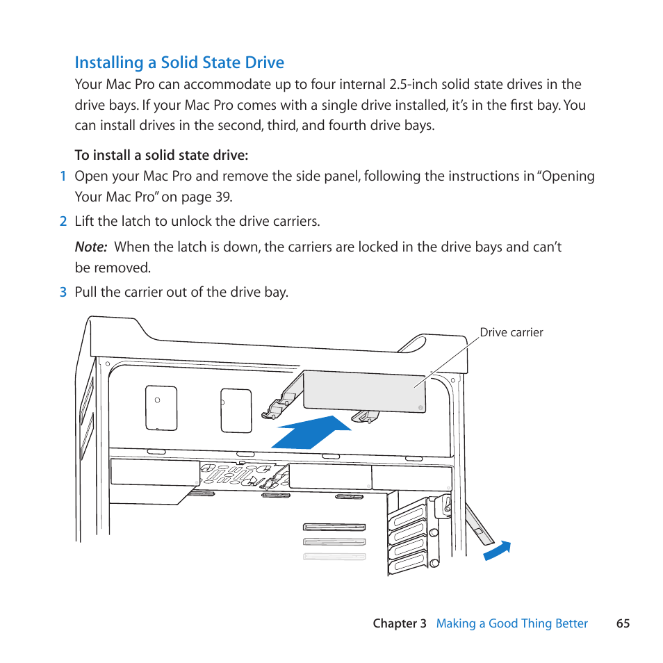 Installing a solid state drive | Apple Mac Pro (Mid 2010) User Manual | Page 65 / 136