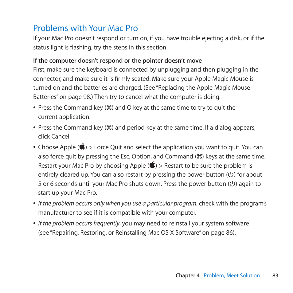 Problems with your mac pro, 83 problems with your mac pro | Apple Mac Pro (Mid 2010) User Manual | Page 83 / 136