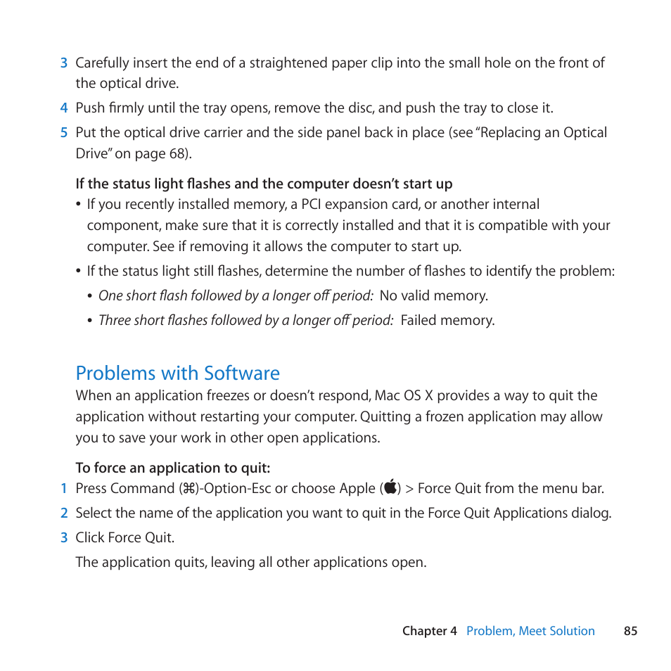 Problems with software, 85 problems with software | Apple Mac Pro (Mid 2010) User Manual | Page 85 / 136