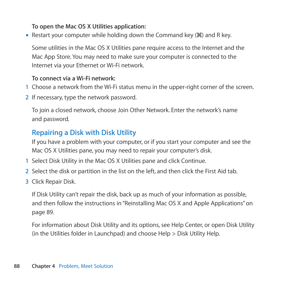 Repairing a disk with disk utility | Apple Mac Pro (Mid 2010) User Manual | Page 88 / 136