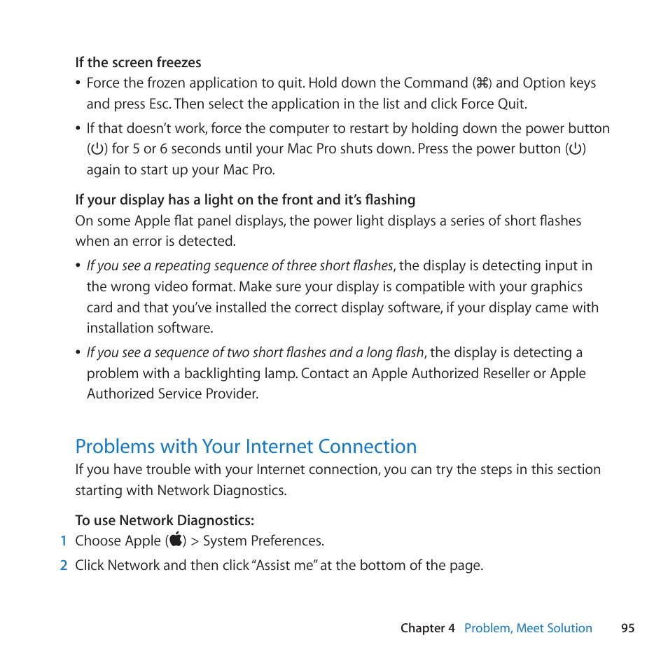 Problems with your internet connection, 95 problems with your internet connection | Apple Mac Pro (Mid 2010) User Manual | Page 95 / 136