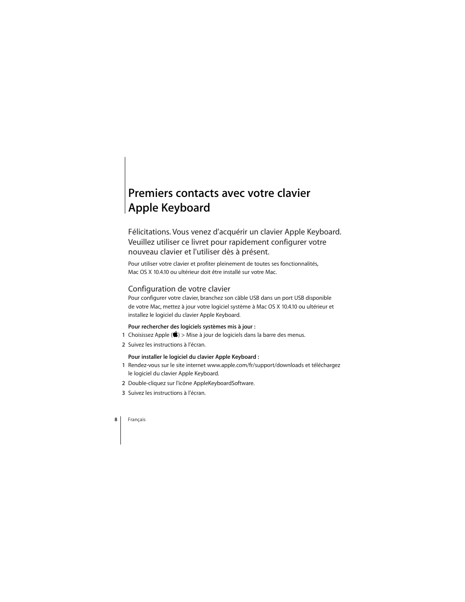 Configuration de votre clavier | Apple Keyboard (aluminum; wired) User Manual | Page 8 / 16