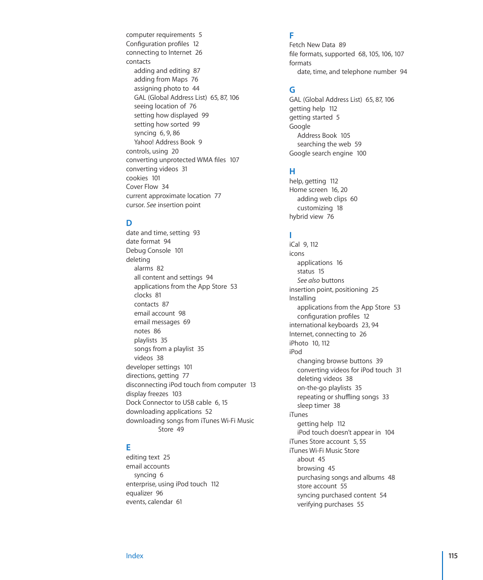 Apple iPod touch iOS 2.0 User Manual | Page 115 / 120
