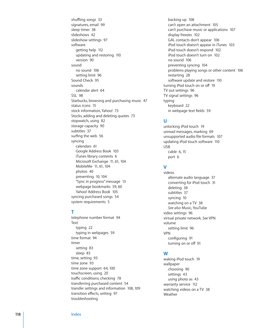 Apple iPod touch iOS 2.0 User Manual | Page 118 / 120