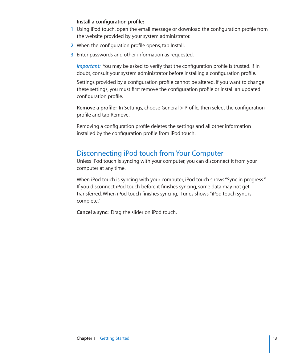 Disconnecting ipod touch from your computer | Apple iPod touch iOS 2.0 User Manual | Page 13 / 120