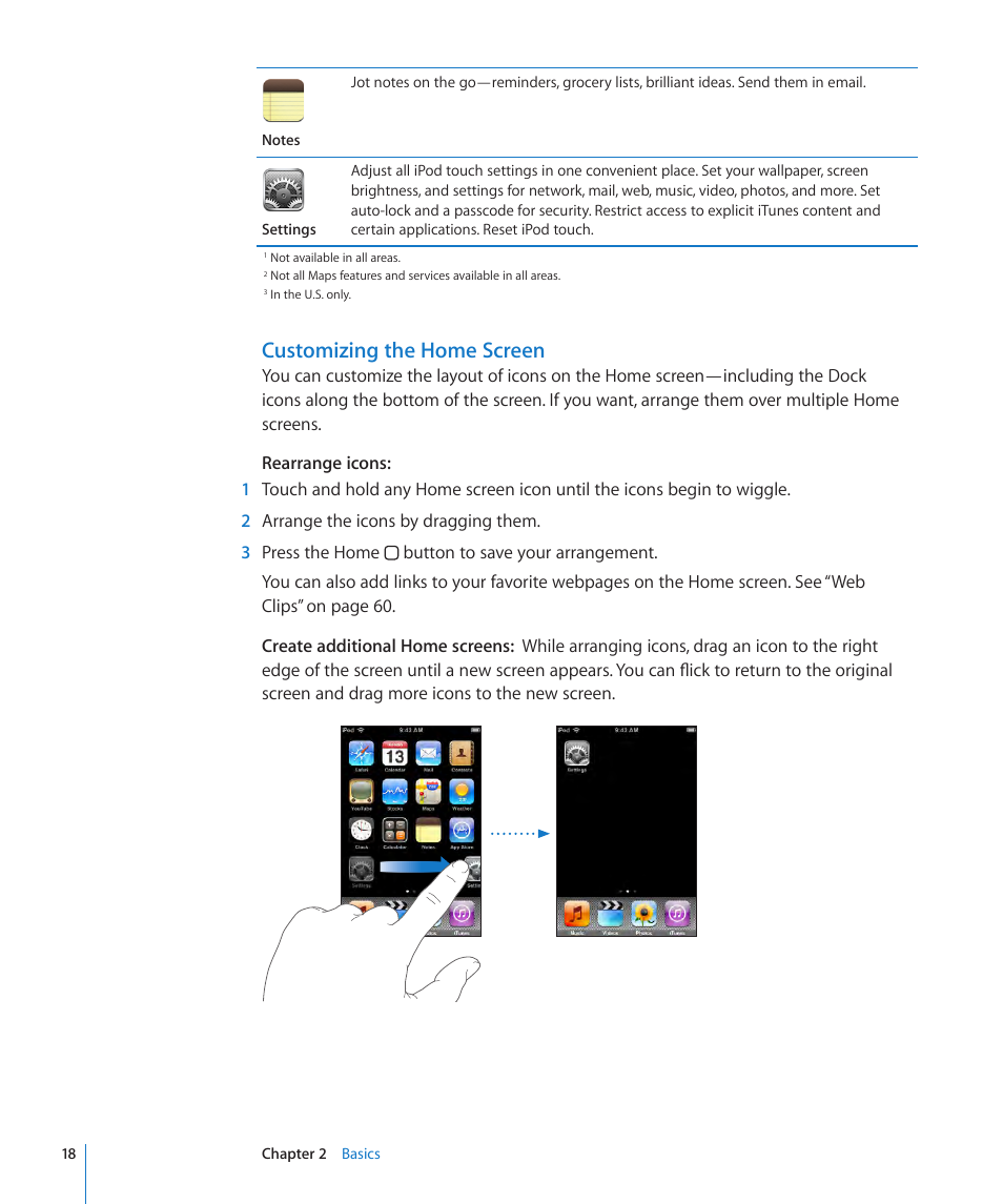 Customizing the home screen | Apple iPod touch iOS 2.0 User Manual | Page 18 / 120