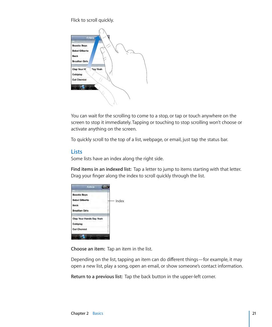 Lists | Apple iPod touch iOS 2.0 User Manual | Page 21 / 120