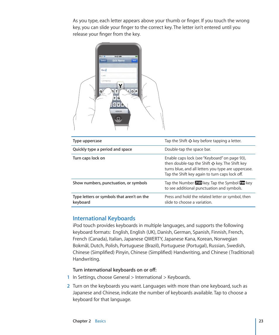 International keyboards | Apple iPod touch iOS 2.0 User Manual | Page 23 / 120