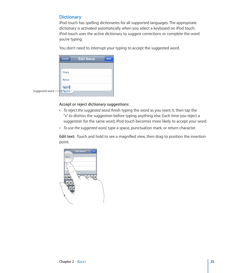 Dictionary | Apple iPod touch iOS 2.0 User Manual | Page 25 / 120