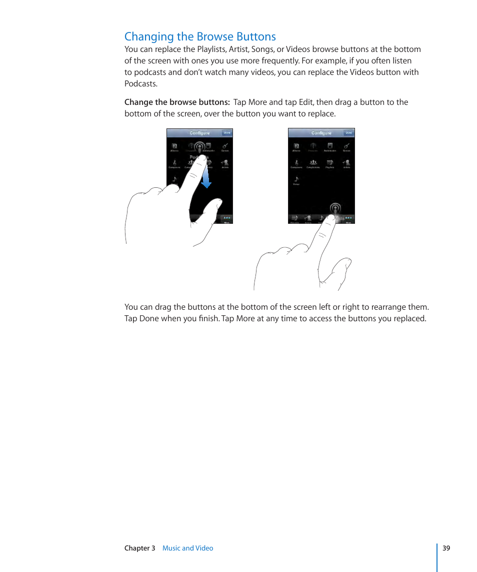 Changing the browse buttons, 39 changing the browse buttons | Apple iPod touch iOS 2.0 User Manual | Page 39 / 120