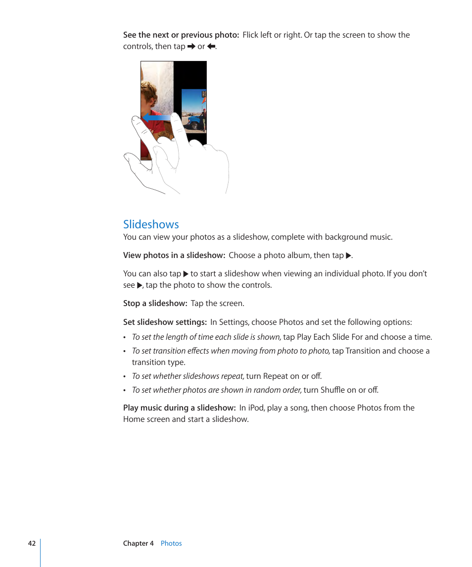 Slideshows, 42 slideshows | Apple iPod touch iOS 2.0 User Manual | Page 42 / 120