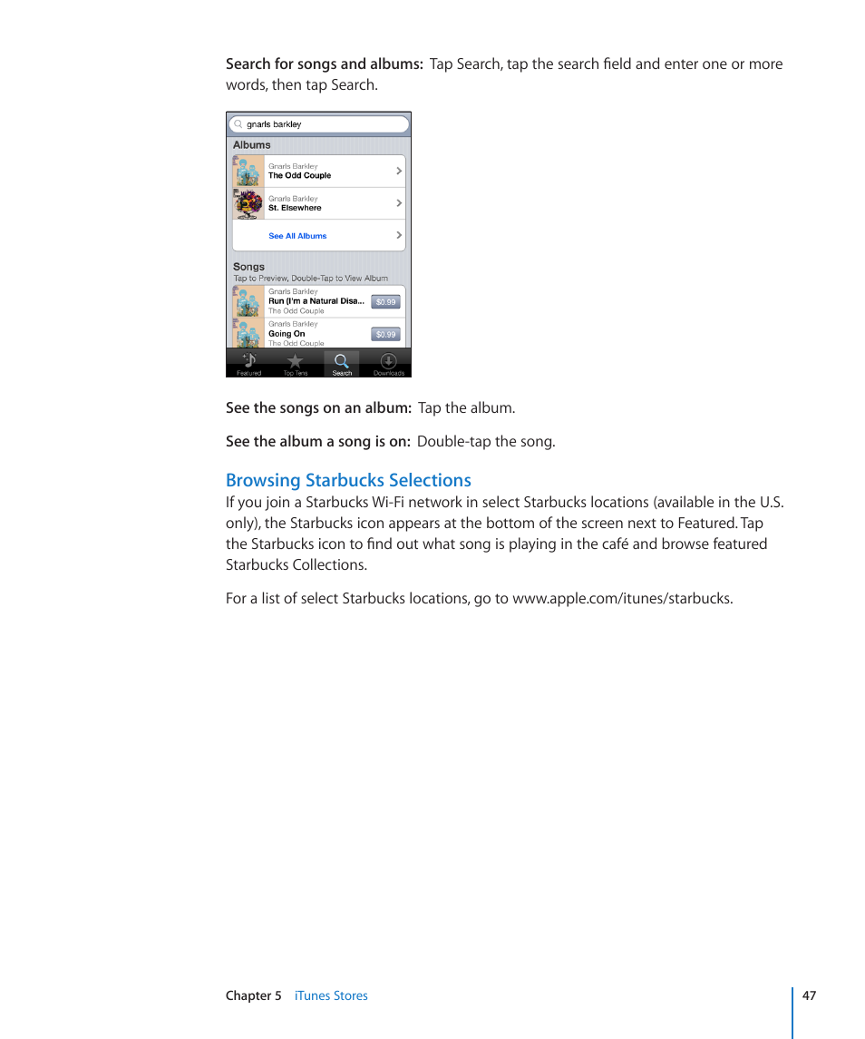 Browsing starbucks selections | Apple iPod touch iOS 2.0 User Manual | Page 47 / 120