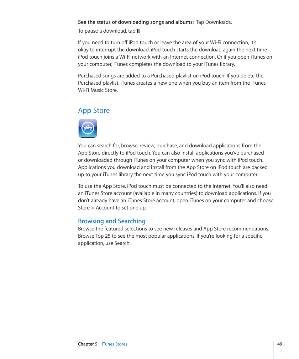 App store, 49 app store, Browsing and searching | Apple iPod touch iOS 2.0 User Manual | Page 49 / 120