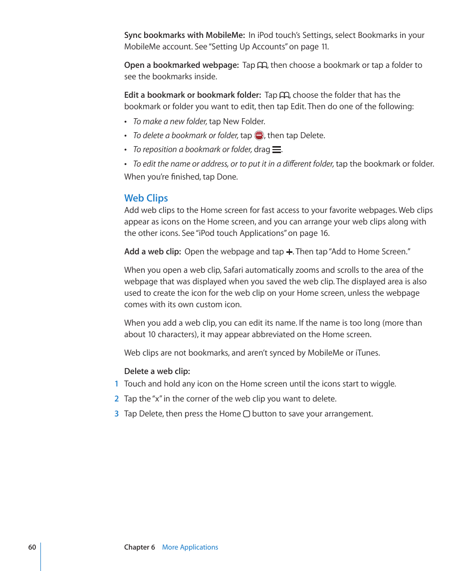 Web clips | Apple iPod touch iOS 2.0 User Manual | Page 60 / 120