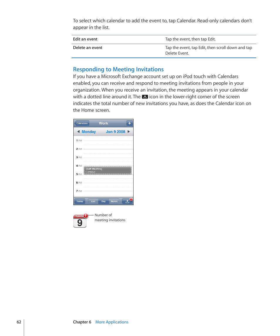 Responding to meeting invitations | Apple iPod touch iOS 2.0 User Manual | Page 62 / 120