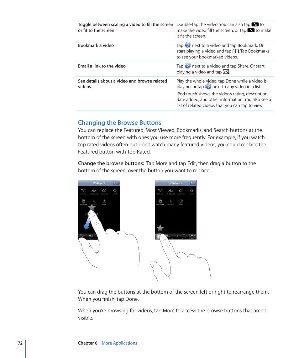 Changing the browse buttons | Apple iPod touch iOS 2.0 User Manual | Page 72 / 120