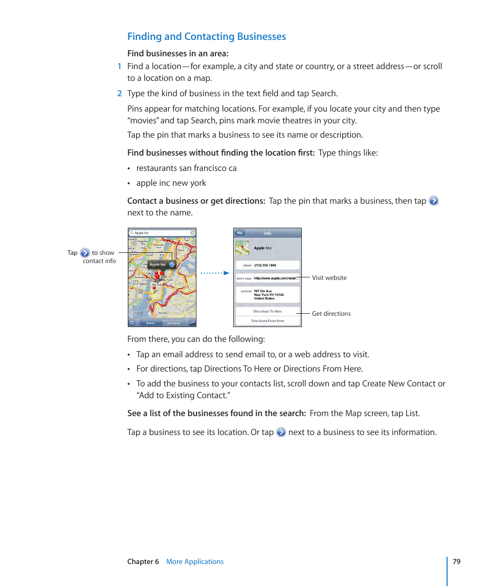 Finding and contacting businesses | Apple iPod touch iOS 2.0 User Manual | Page 79 / 120