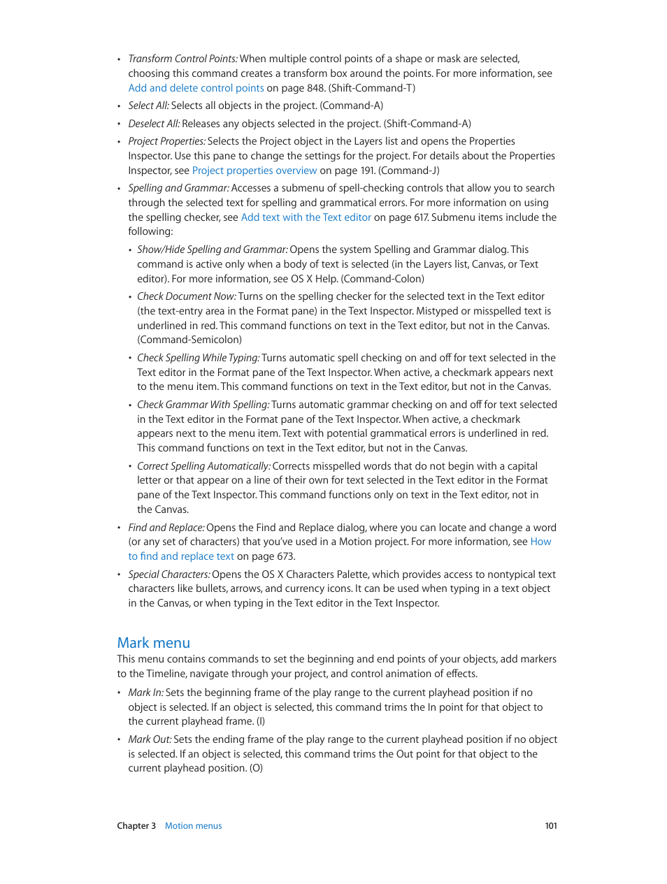 Mark menu, 101 mark menu | Apple Motion 5.1.1 User Manual | Page 101 / 1090