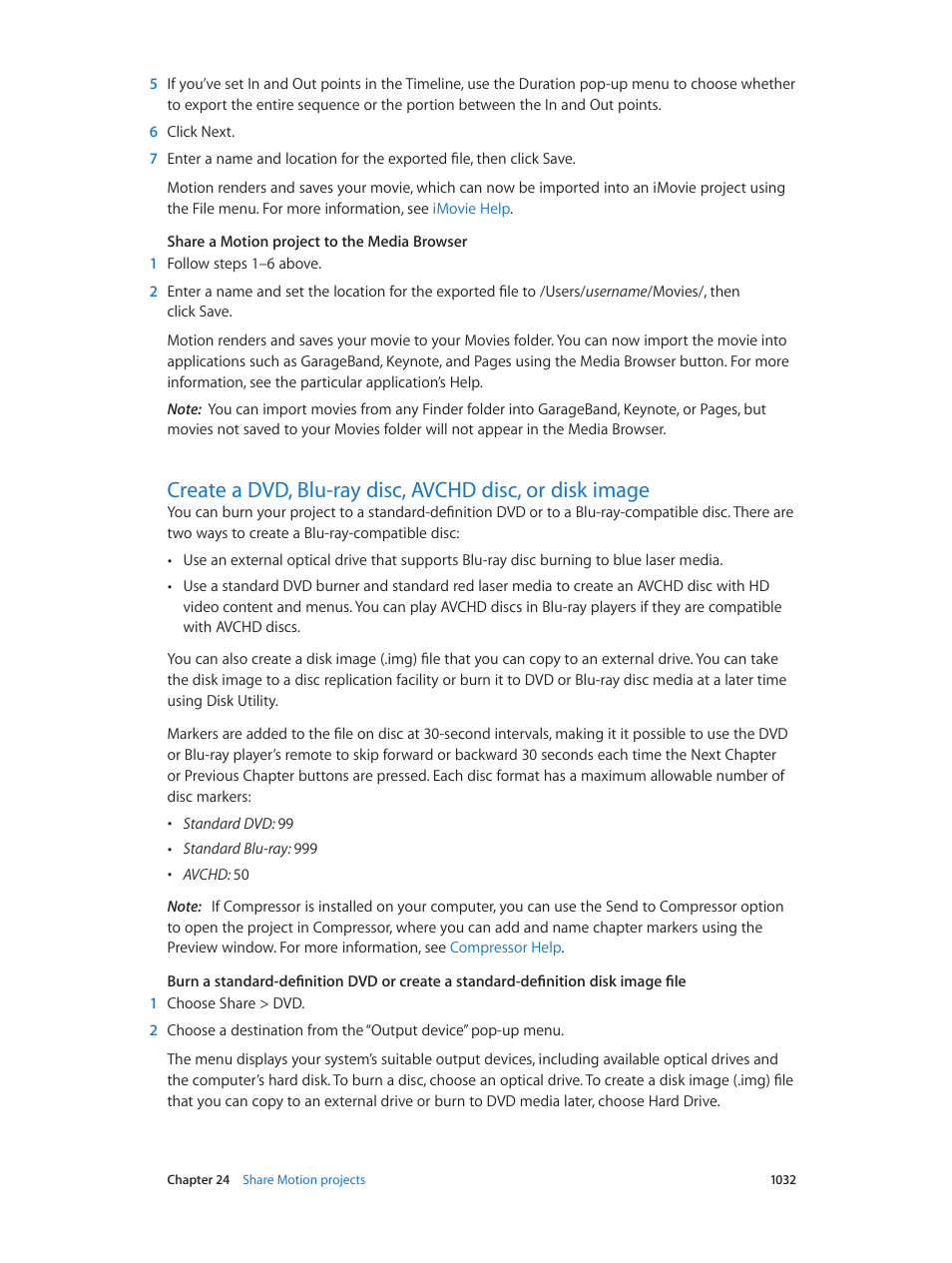 Create, A dvd, blu-ray disc, avchd disc, or disk image | Apple Motion 5.1.1 User Manual | Page 1032 / 1090