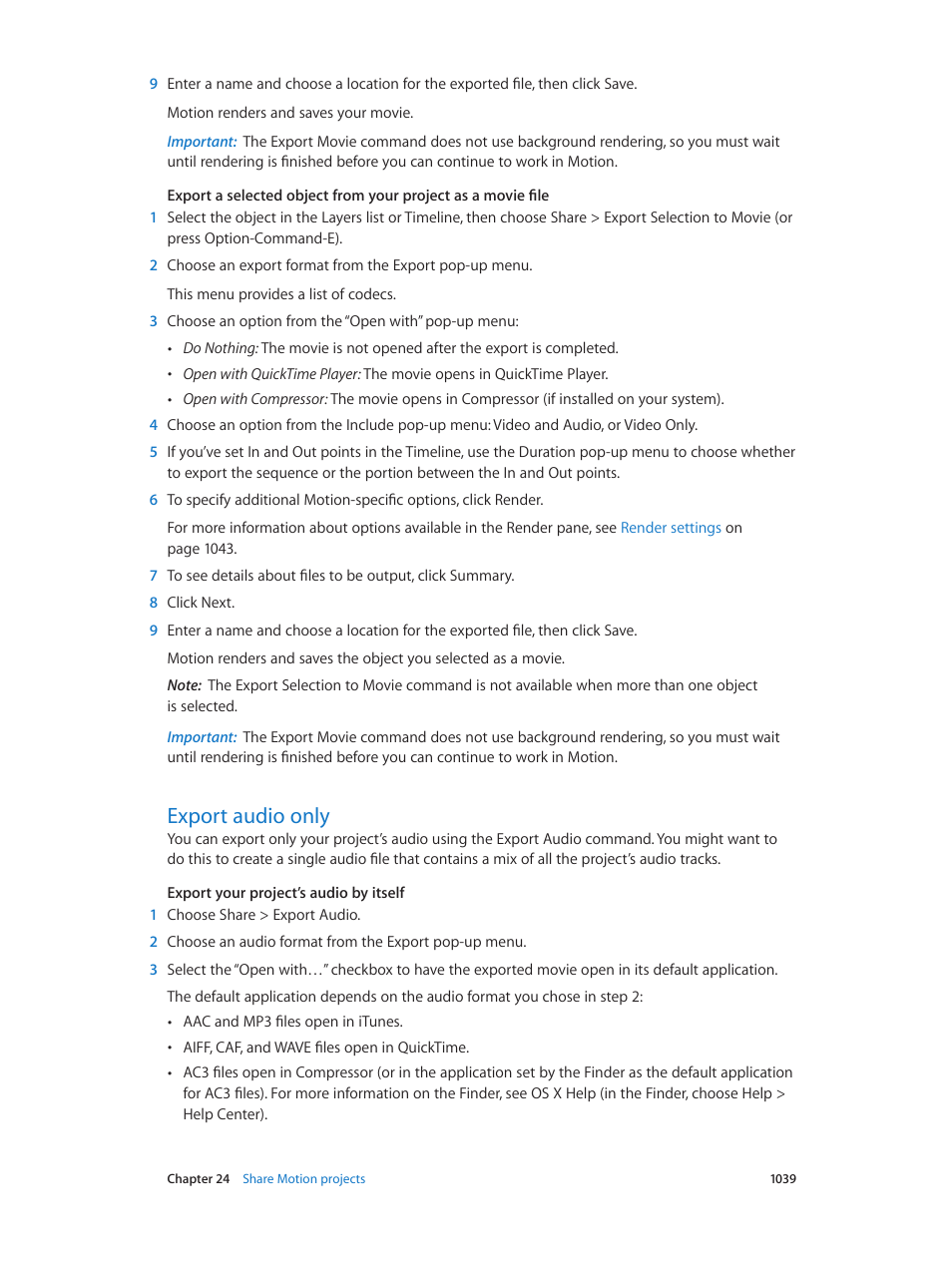 Export audio only, 1039 export audio only | Apple Motion 5.1.1 User Manual | Page 1039 / 1090