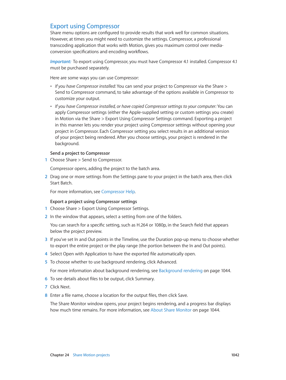 Export using compressor, 1042 export using compressor, Export | Using compressor | Apple Motion 5.1.1 User Manual | Page 1042 / 1090