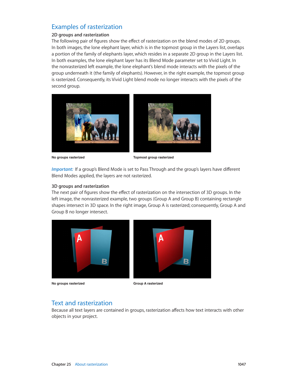 Examples of rasterization, Text and rasterization | Apple Motion 5.1.1 User Manual | Page 1047 / 1090