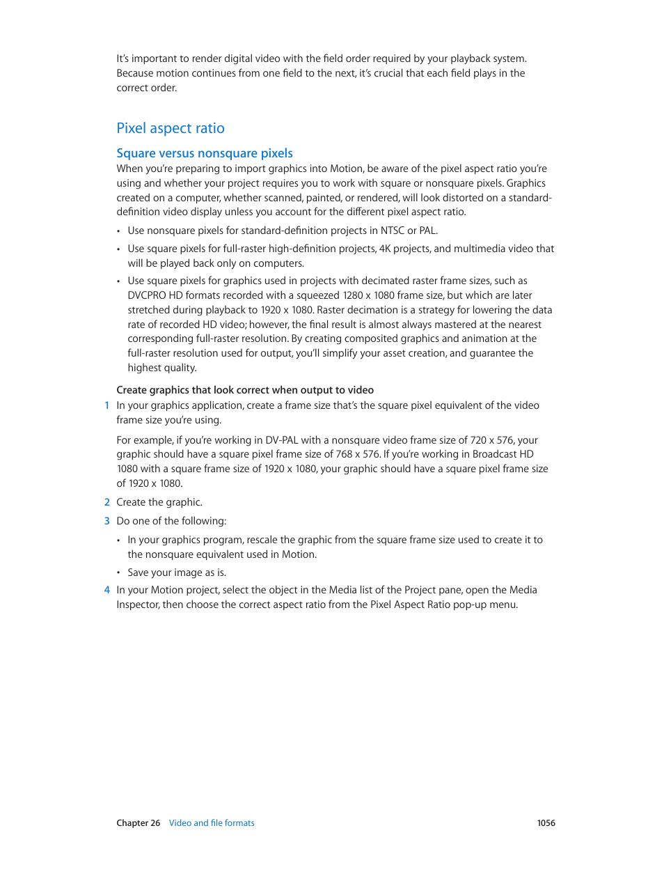 Pixel aspect ratio, Square versus nonsquare pixels, 1056 pixel aspect ratio 1056 | Apple Motion 5.1.1 User Manual | Page 1056 / 1090