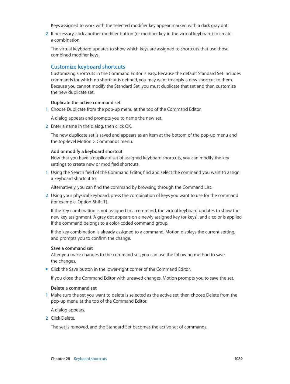 Customize keyboard shortcuts, Ed in, Customize keyboard | Shortcuts | Apple Motion 5.1.1 User Manual | Page 1089 / 1090