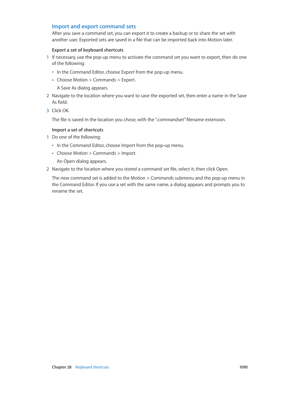 Import and export command sets | Apple Motion 5.1.1 User Manual | Page 1090 / 1090