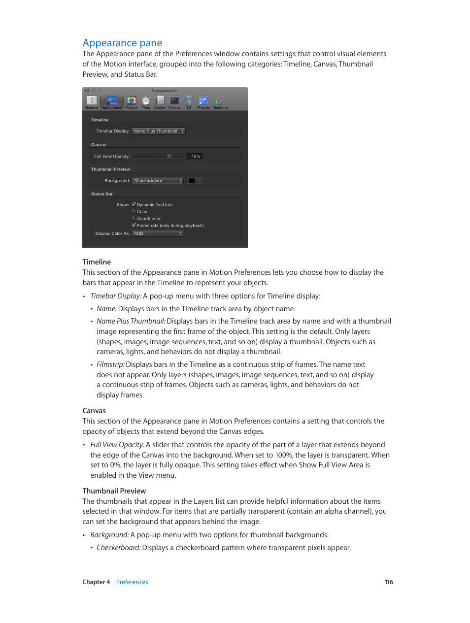 Appearance pane, 116 appearance pane | Apple Motion 5.1.1 User Manual | Page 116 / 1090