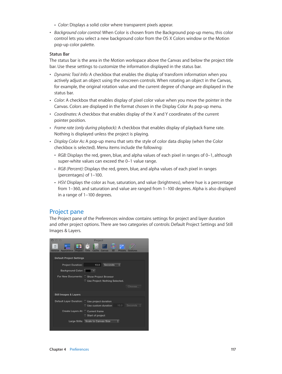 Project pane, 117 project pane | Apple Motion 5.1.1 User Manual | Page 117 / 1090