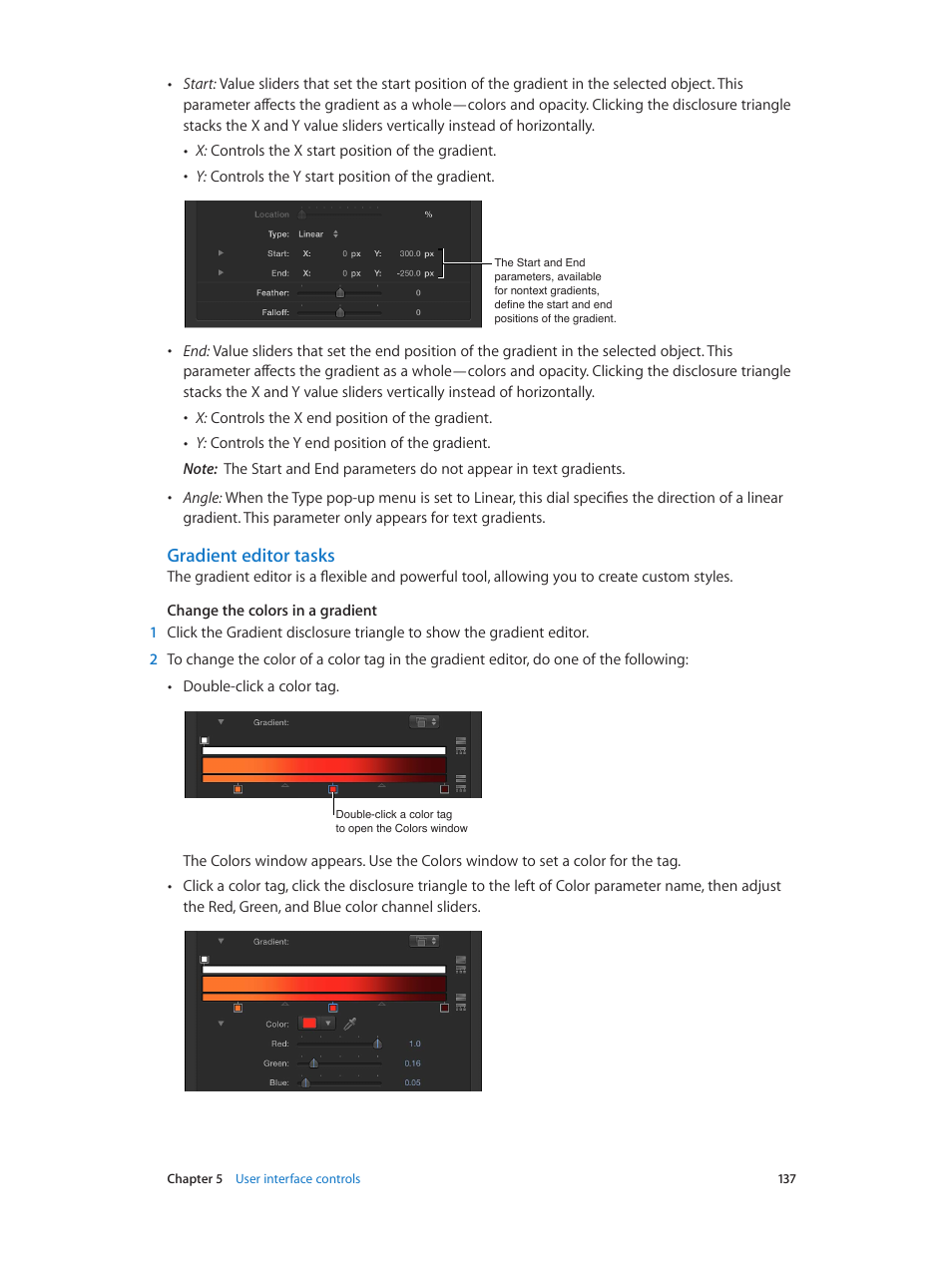 Gradient editor tasks | Apple Motion 5.1.1 User Manual | Page 137 / 1090