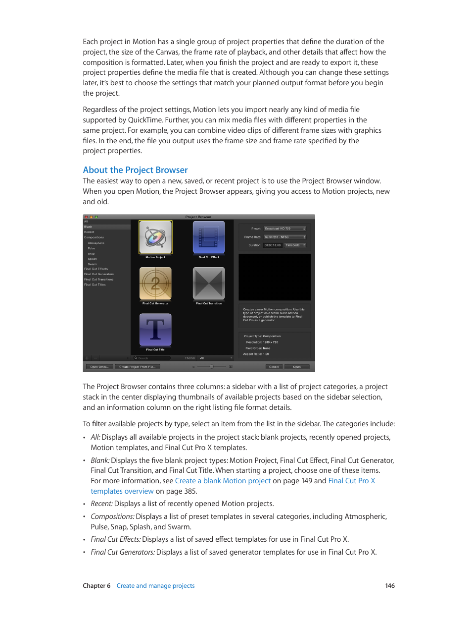 About the project browser | Apple Motion 5.1.1 User Manual | Page 146 / 1090