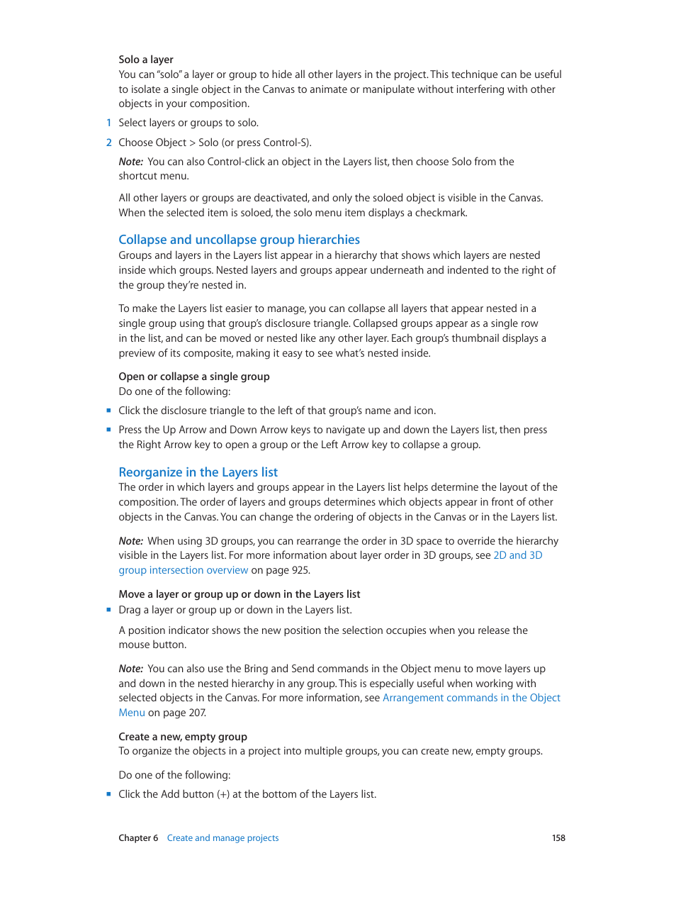 Collapse and uncollapse group hierarchies, Reorganize in the layers list | Apple Motion 5.1.1 User Manual | Page 158 / 1090