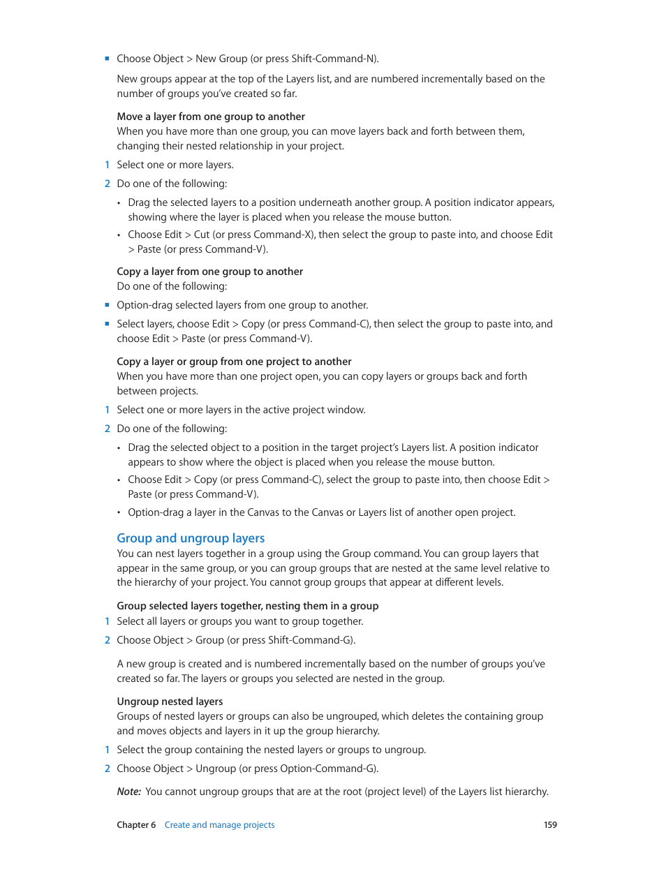 Group and ungroup layers, Group and ungroup, Layers | Apple Motion 5.1.1 User Manual | Page 159 / 1090
