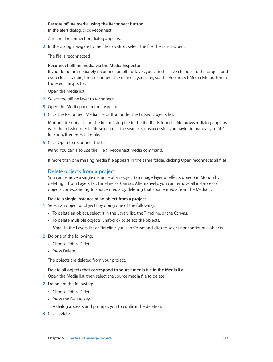 Delete objects from a project | Apple Motion 5.1.1 User Manual | Page 177 / 1090